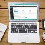 Laptop coffee workspace