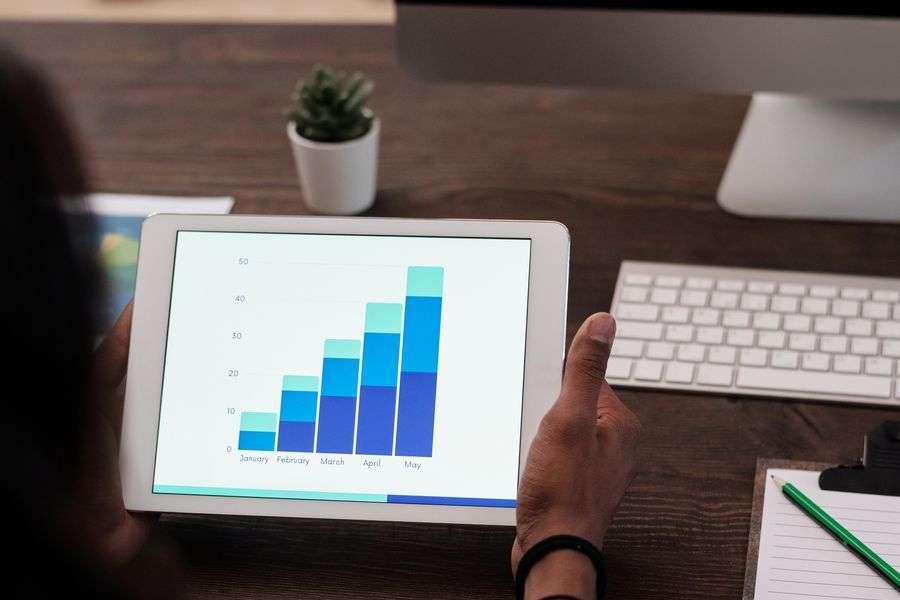 Tablet with analytics charts